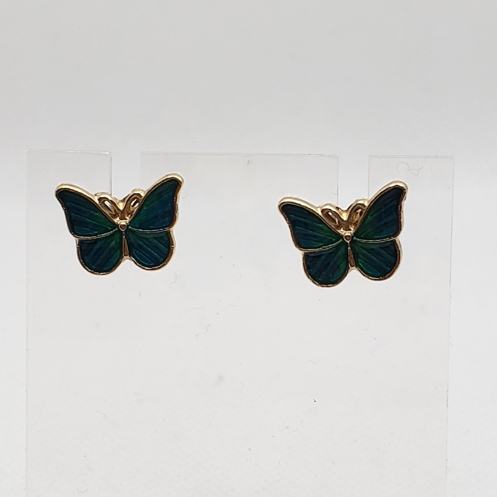 Elegant Gold and Green Butterfly Earrings